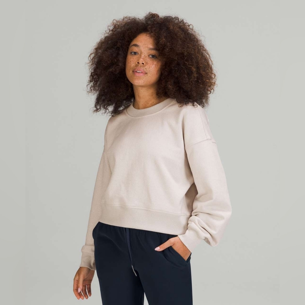 Lululemon‎ Womens Perfectly Oversized Cropped Crew Sparkle White Opal Size 2